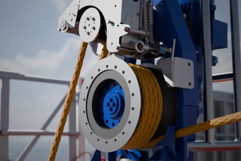 Close-up van een lier met kabel, ontworpen door Dromec en in beeld gebracht door Letink.